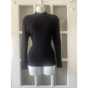 St. John SJK Black  Mock Neck Long Sleeve Knit Sweater Womens Size 12